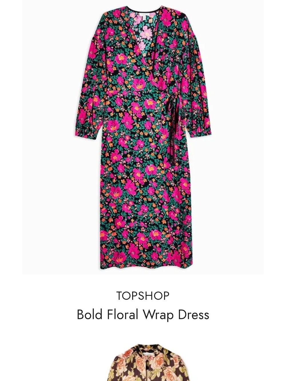 Topshop Floral Wrap Midi Dress in Fuchsia and Green